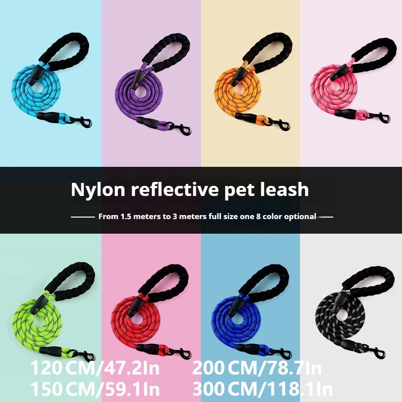 120/150/200/300cm pet leash with reflective rope and comfortable handle, suitable for small, medium, and large dogs