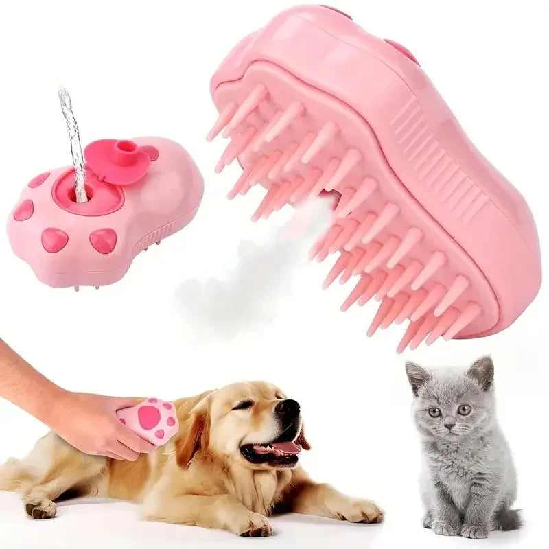 Dog Cat comb electric spray Dog cat steam brush cute cat paw shape removing hair massage bath brush