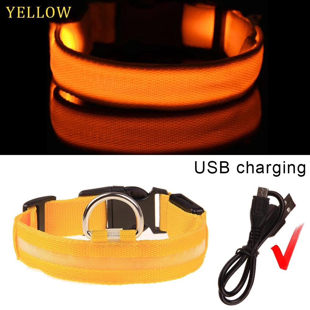 LED Dog Collars Light USB Rechargeable Adjustable Flashing Luminous Collar Night Anti-Lost For Dogs Night Safety Glowing Collar