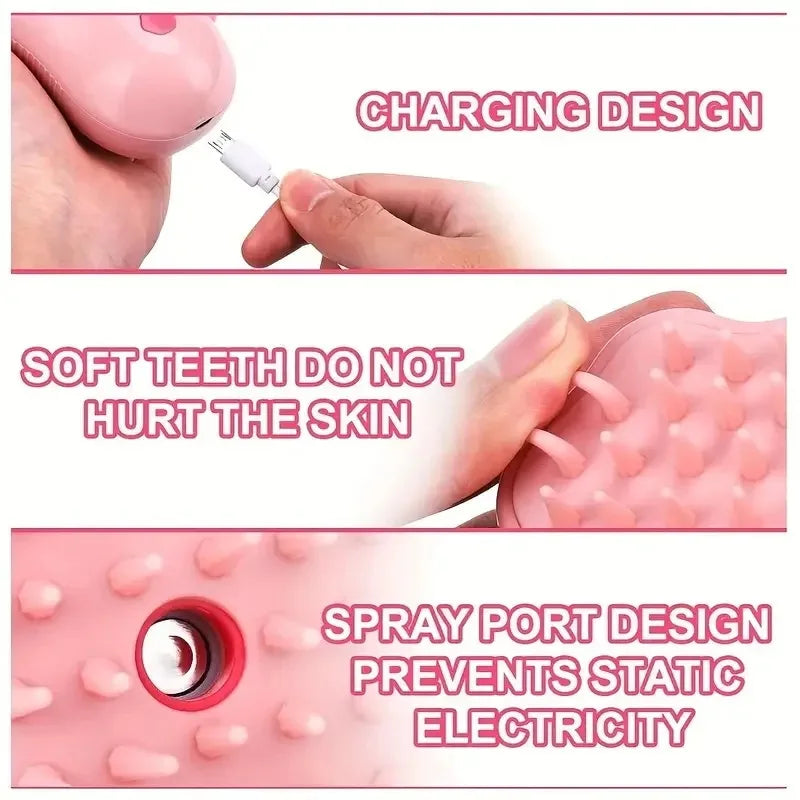 Dog Cat comb electric spray Dog cat steam brush cute cat paw shape removing hair massage bath brush