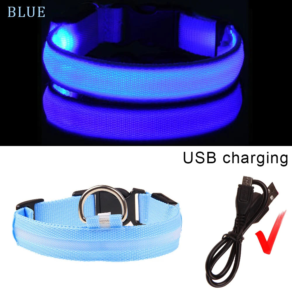 LED Dog Collars Light USB Rechargeable Adjustable Flashing Luminous Collar Night Anti-Lost For Dogs Night Safety Glowing Collar