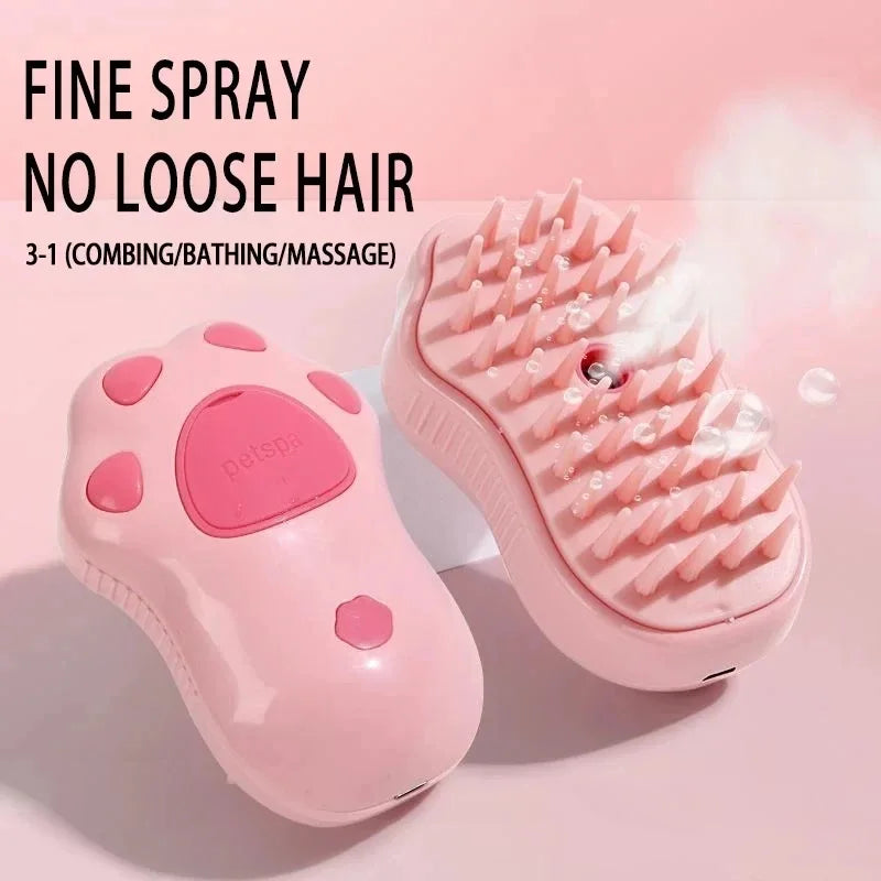 Dog Cat comb electric spray Dog cat steam brush cute cat paw shape removing hair massage bath brush