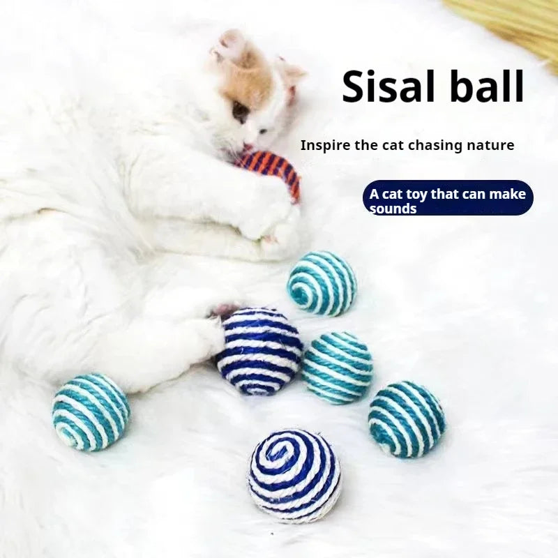 Sisal hemp ball cat toy helps relieve stress, grinding teeth, durable scratching, grinding claws, and biting pet toy balls