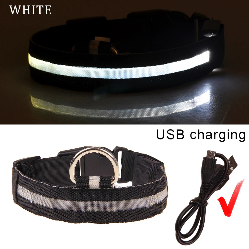 LED Dog Collars Light USB Rechargeable Adjustable Flashing Luminous Collar Night Anti-Lost For Dogs Night Safety Glowing Collar