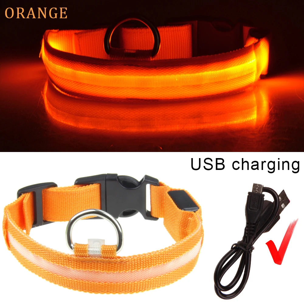 LED Dog Collars Light USB Rechargeable Adjustable Flashing Luminous Collar Night Anti-Lost For Dogs Night Safety Glowing Collar
