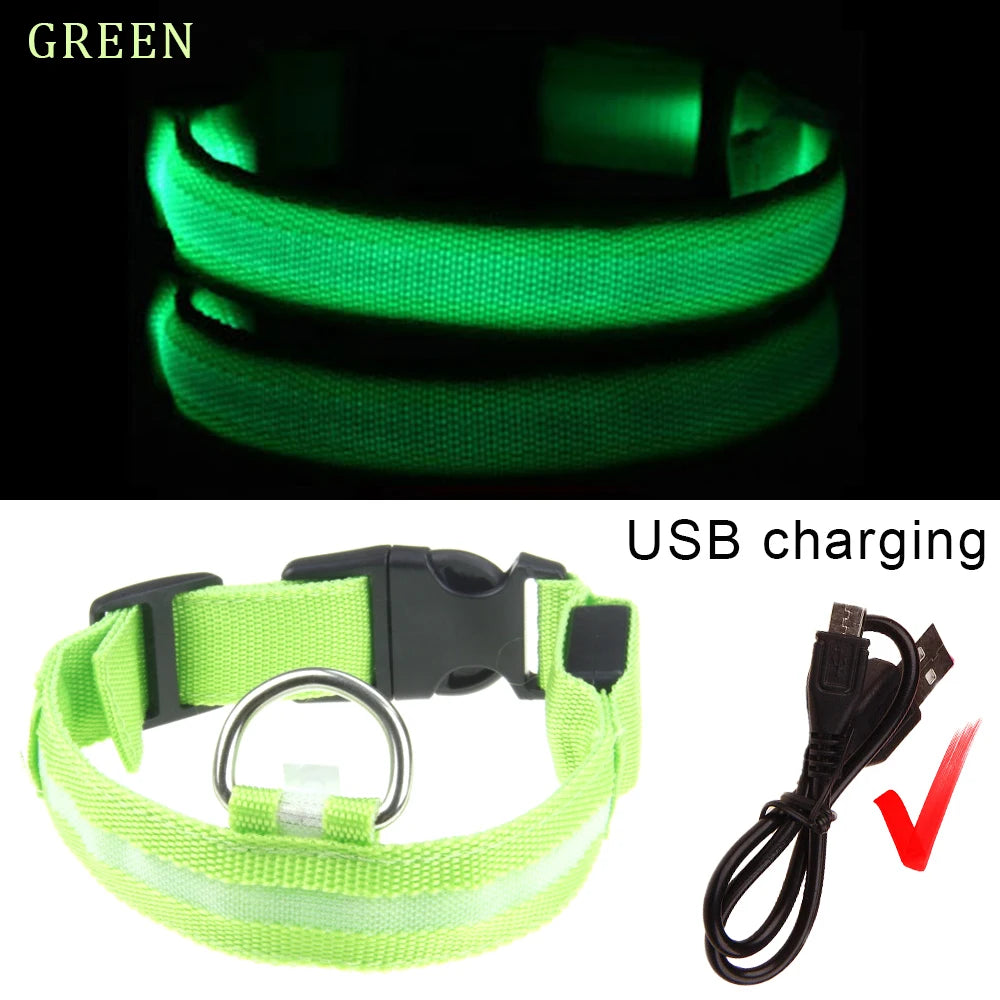 LED Dog Collars Light USB Rechargeable Adjustable Flashing Luminous Collar Night Anti-Lost For Dogs Night Safety Glowing Collar