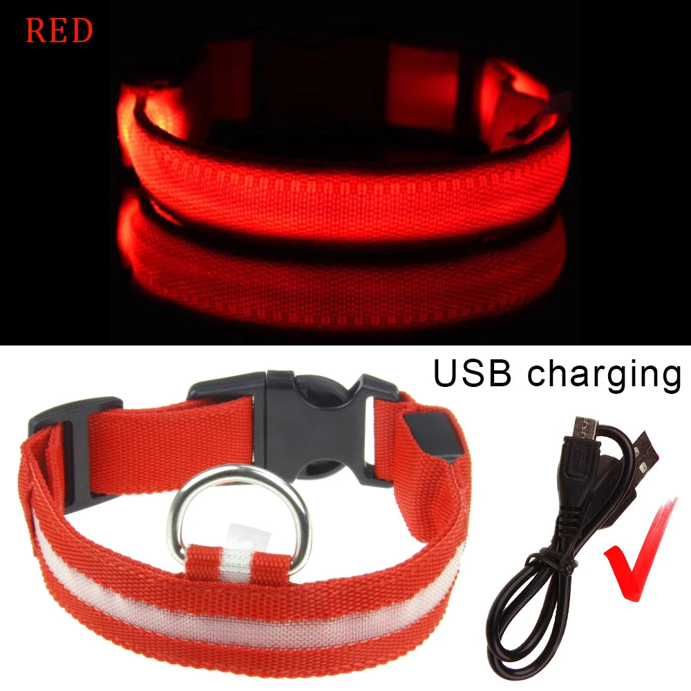 LED Dog Collars Light USB Rechargeable Adjustable Flashing Luminous Collar Night Anti-Lost For Dogs Night Safety Glowing Collar