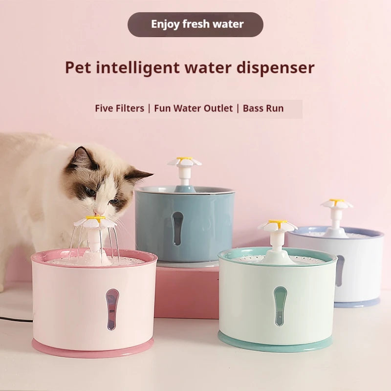 2.4L Pet Cat Dispenser Drinking Water Fountain Activated Carbon Filters LED Automatic Feeder Container USB Interface