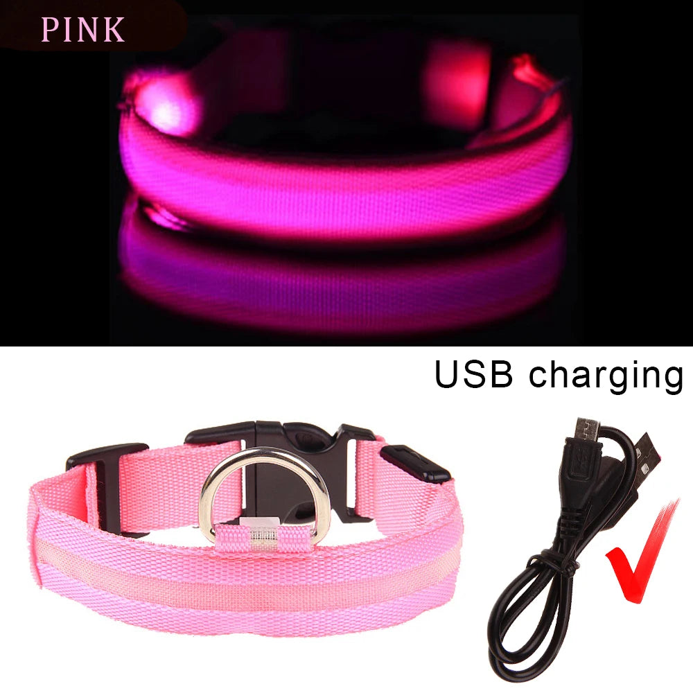 LED Dog Collars Light USB Rechargeable Adjustable Flashing Luminous Collar Night Anti-Lost For Dogs Night Safety Glowing Collar