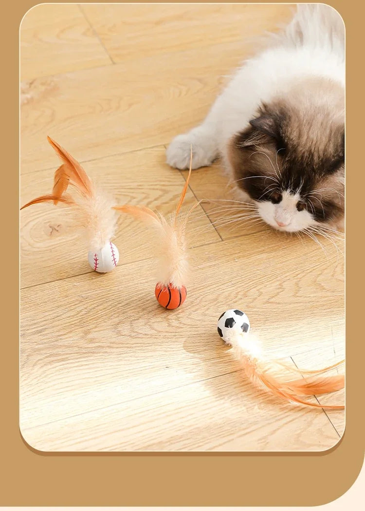 Feather teasing cat ball, cat toy ball, self fun, relieve boredom, grind teeth, cat toy ball, pet dog toy ball, can't bite well