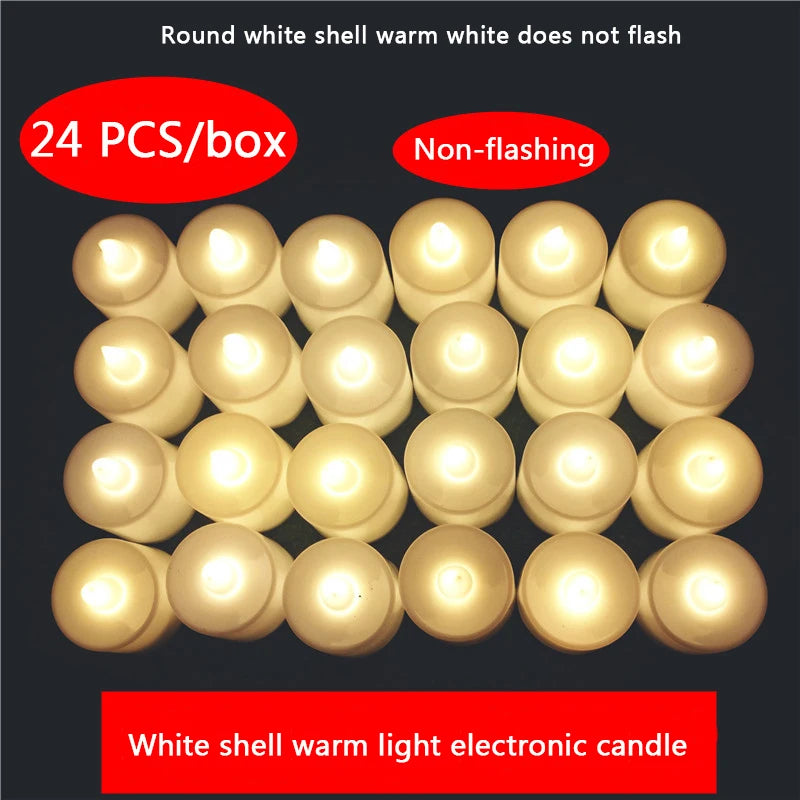 24Pcs Led Flameless Electric Candles Lamp Acrylic Glass Battery Flickering Fake Tealight Candle Bulk for Wedding Christmas